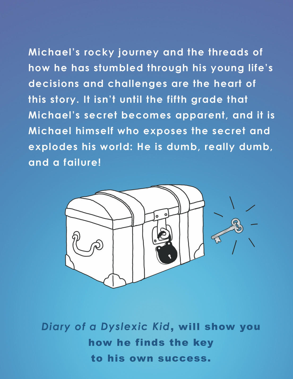 Diary of a Dyslexic Kid partial back cover Diary of a Dyslexic Kid back cover. Journey with Michael, a 5th grader, who has been keeping his reading problems a secret.
